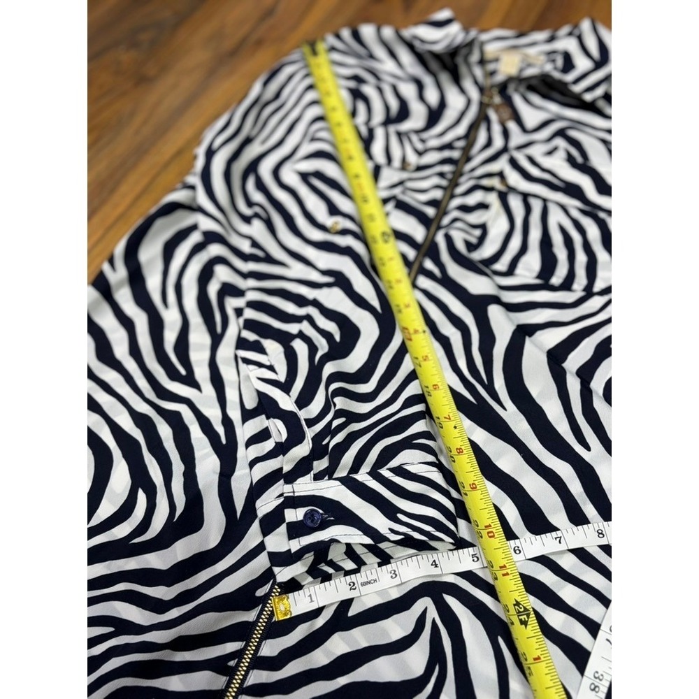MICHAEL Michael Kors Zebra Print Zip Front Tunic Blouse Womens M Navy White - Picture 6 of 7